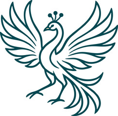 Line vector of peacock with wings spread in dynamic shape