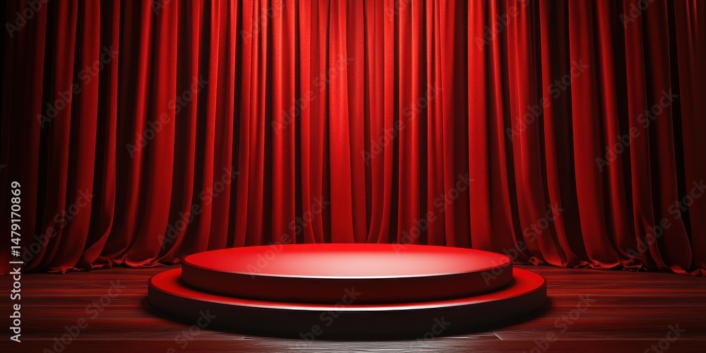 Poster red stage backdrop with circular platform