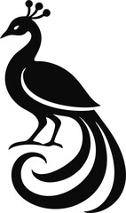 Elegant curved peacock silhouette in black and white vector