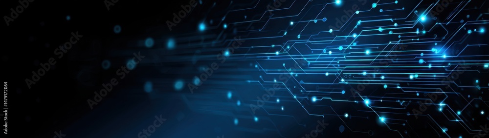 Poster abstract digital network design with glowing lines.
