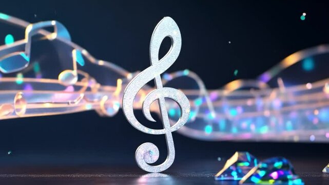 Futuristic 3D Treble and Bass Clefs in Neon-Lit Space with Modern Background Music Vibes, Generative Ai