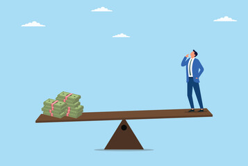 Obraz premium A vector illustration of a businessman evaluating the value of his business using financial metrics