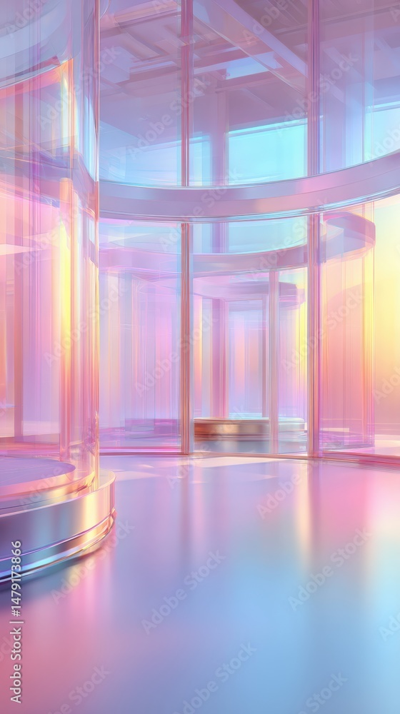 Poster ethereal abstract space with transparent structures and soft pastel colors in modern design
