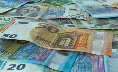 Serbian dinars and euros close-up