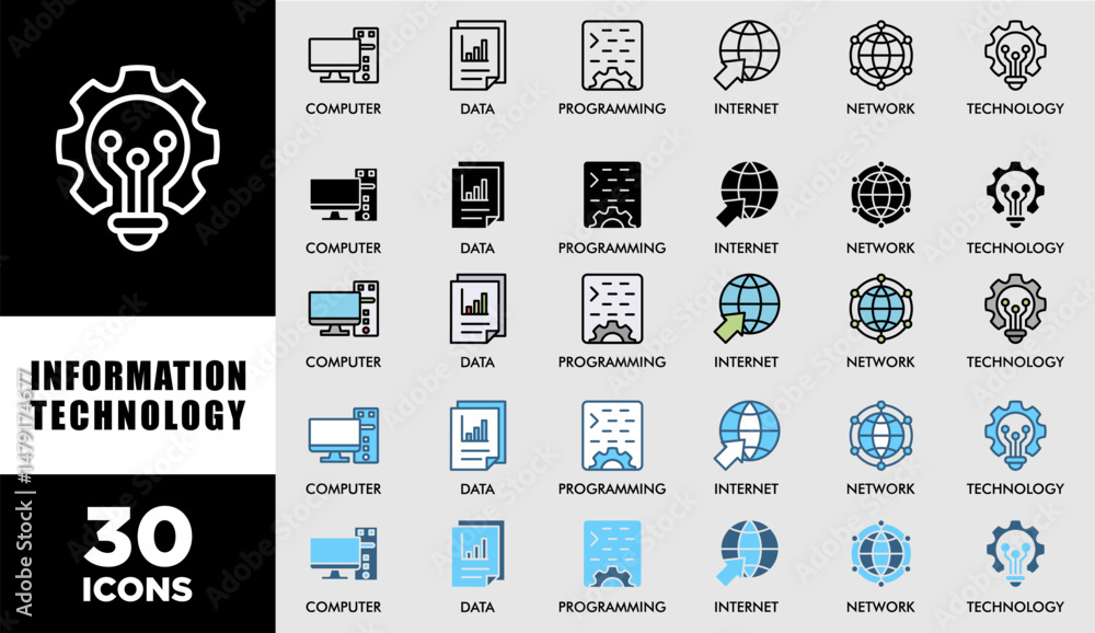Poster information technology icon set with various styles and colors customer satisfaction questionnaire o
