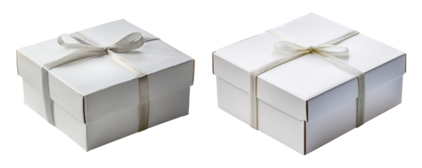 group of white gift box with ribbon isolated on white background