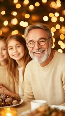 Joyful Grandfather with Granddaughters Celebrating Winter Festivities