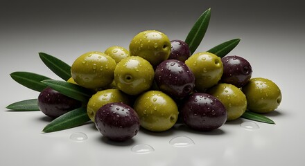 Obraz premium Green and Black Olive Pile with Leaves