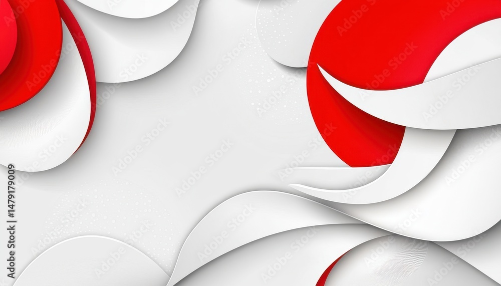 Poster abstract design with layered shapes in red and white.