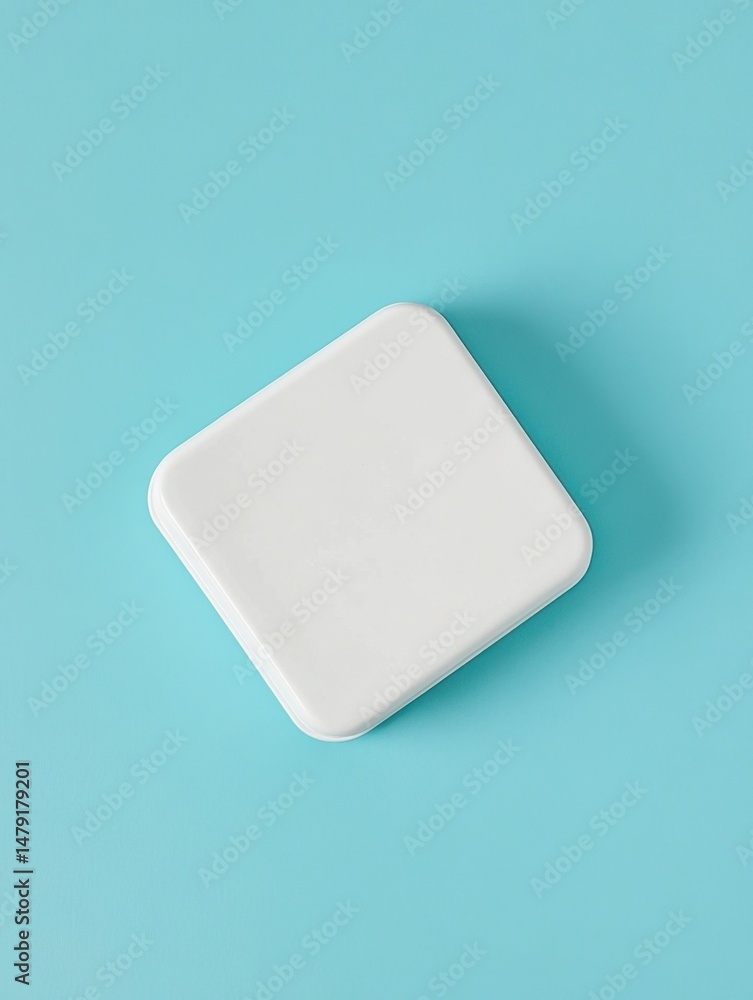 Poster white square box on a blue background overhead minimal shot for product display or mockup presentati