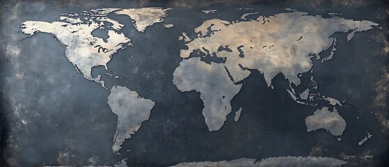 World map on distressed metal