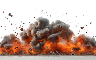 Large explosion with a lot of debris and smoke on transparent or white background