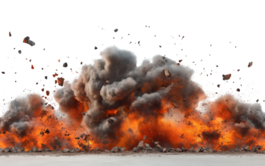 Large explosion with a lot of debris and smoke on transparent or white background