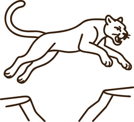 Modern monoline style illustration of a mountain lion leaping