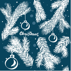 Christmas pine branches with baubles