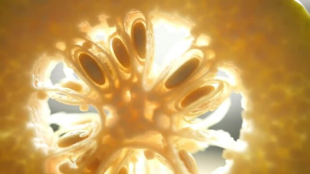 Radiant Slice of Pomelo Fruit Interior Revealing Seeds and Structure