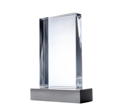Clear crystal award plaque for recognition and achievement