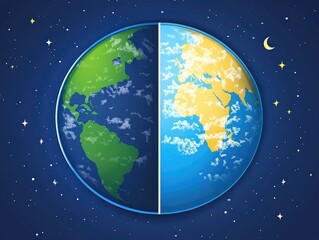 Divided Earth showcasing day and night hemispheres.
