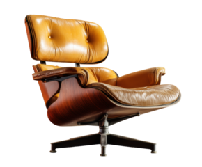 Relaxing chair with brown leather and wooden accents for home decor