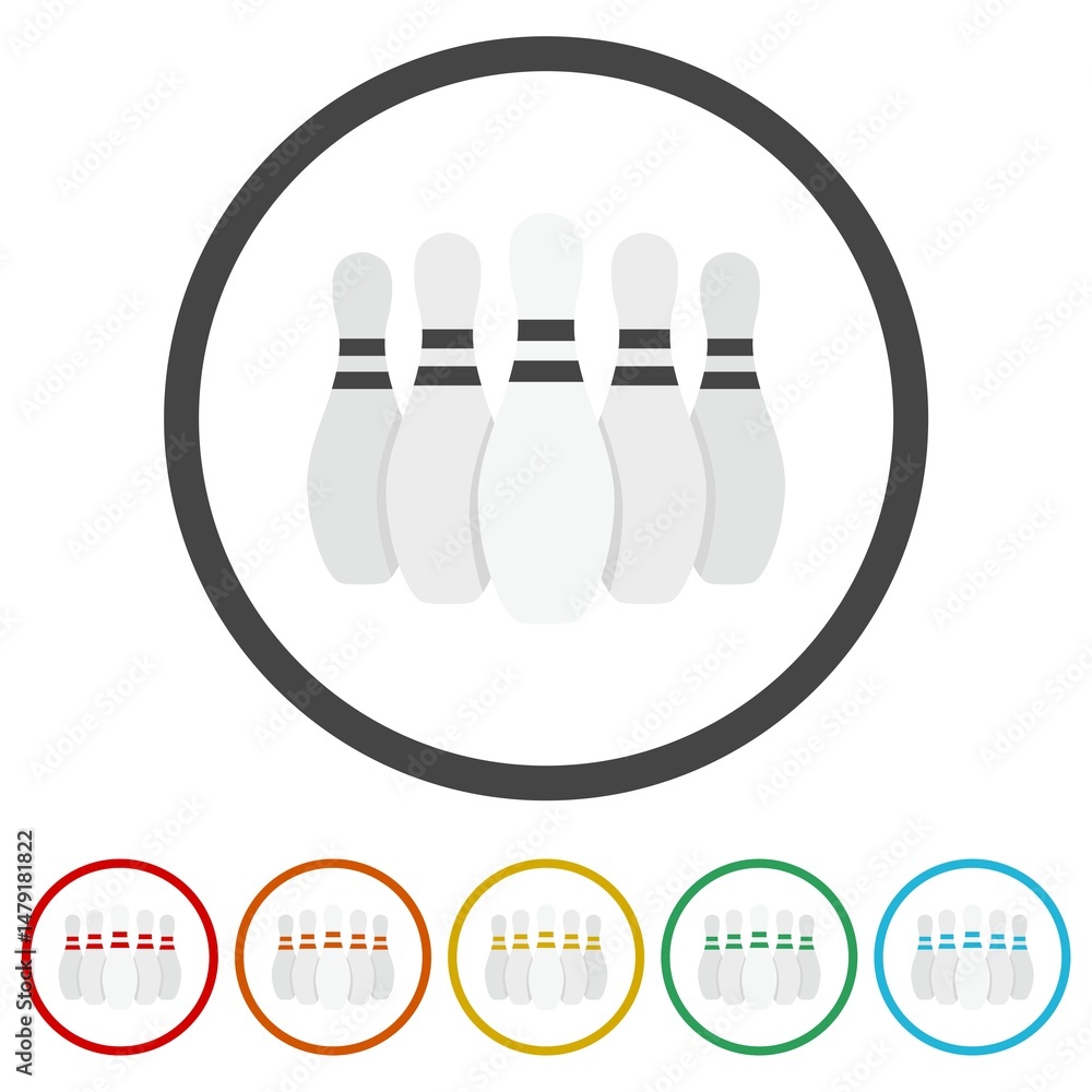 Poster bowling pin icon. set icons in color circle buttons