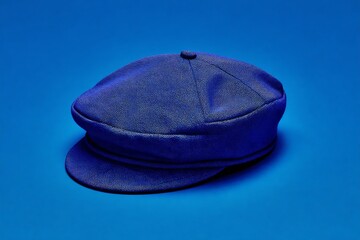 Blue monochrome newsboy cap studio shot