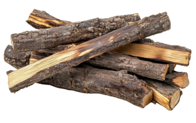 Pile of wood logs on transparent or white background