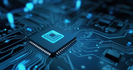 Close-up view of a central processing unit on a circuit board.