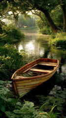 Ruderboot auf einem Waldfluss 
