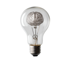 Brain inside light bulb representing innovative ideas and creativity