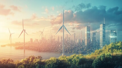 Sustainable city skyline with wind turbines (1)