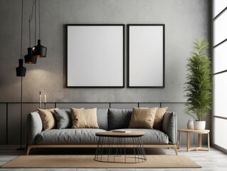 Mockup frame in bedroom interior background, Coastal boho style