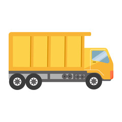 Yellow cartoon dump truck, empty cargo bed. Construction vehicle illustration.