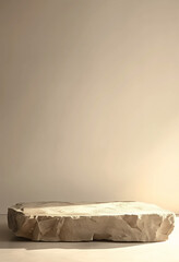 A minimalist, sculptural stone-like pedestal set against a soft, neutral background. The clean lines and smooth texture create an elegant and timeless atmosphere.