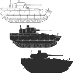 Set of icons of the modernized Polish Borsuk infantry fighting vehicle, side view icon, black icon. © Артем Яковенко