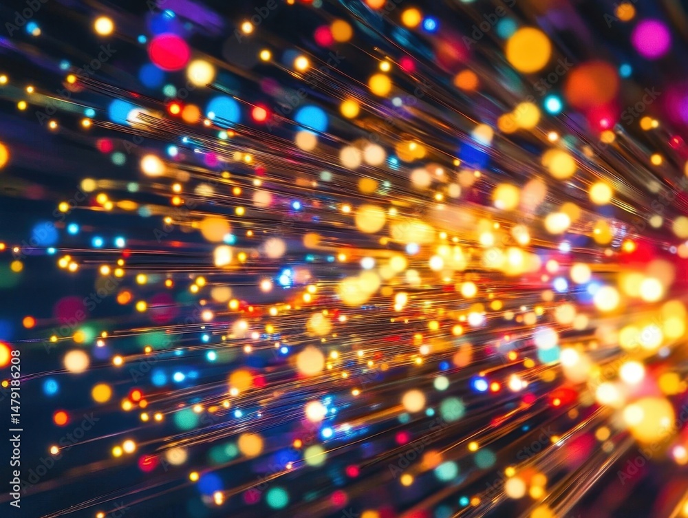 Poster abstract fiber optics bursting with vibrant light and color in a dynamic display of technology and i
