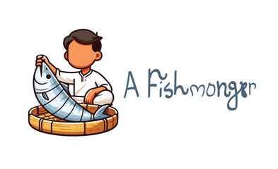 a fishmonger is selling fish vector