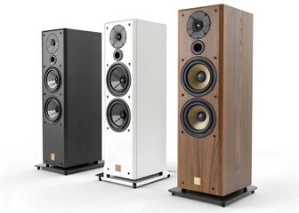 Obraz premium Loudspeakers showcased in a modern design, audio loudspeakers, isolated on white background