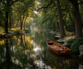 Ruderboot auf einem Waldfluss 