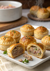 Close-up of Savory Meat-Filled Puff Pastry Bites