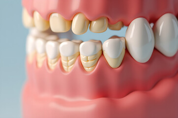 Fototapeta premium Human tooth medicine a dental implant and Decayed teeth section, gum disease, dental model, studio on a light.generative ai