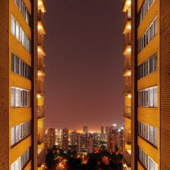 Urban Night Skyline from High-rise