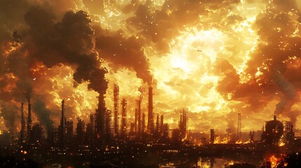  An oil refinery spewing toxic gases into the sky above a residential area 