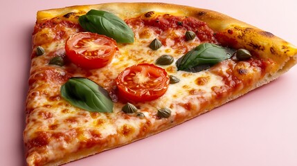 Delicious Pizza Slice with Tomatoes Basil and Capers Perfect Italian Food Photography