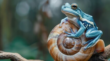 Blue frog on snail shell