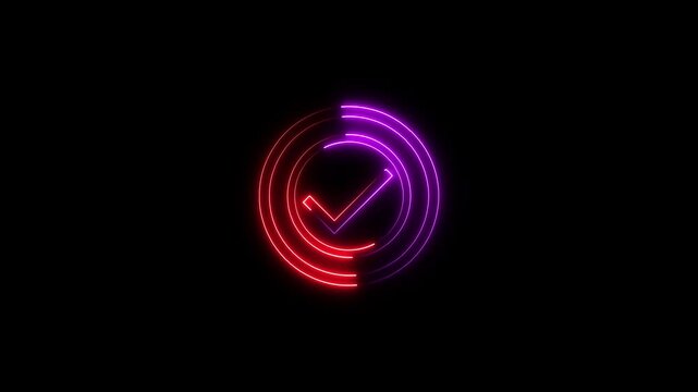 neon check mark on black background.