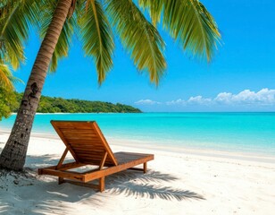 Sun Lounger Under Palm Tree – Tropical Beach Vacation Scene