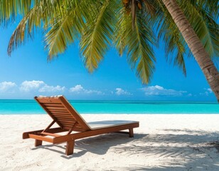 Sun Lounger Under Palm Tree – Tropical Beach Vacation Scene
