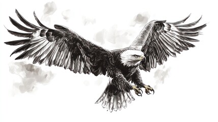 Obraz premium Powerful eagle in flight, depicted in monochrome style.