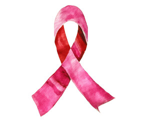 Awareness ribbon in shades of pink representing breast cancer support on a transparent background, cut out