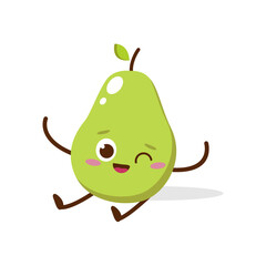 Cute Smiling Green Avocado Character. Kawaii Green Fruit Mascot Style Vector. Cute vector character set in various action emotions. Collection symbols isolated on a white background